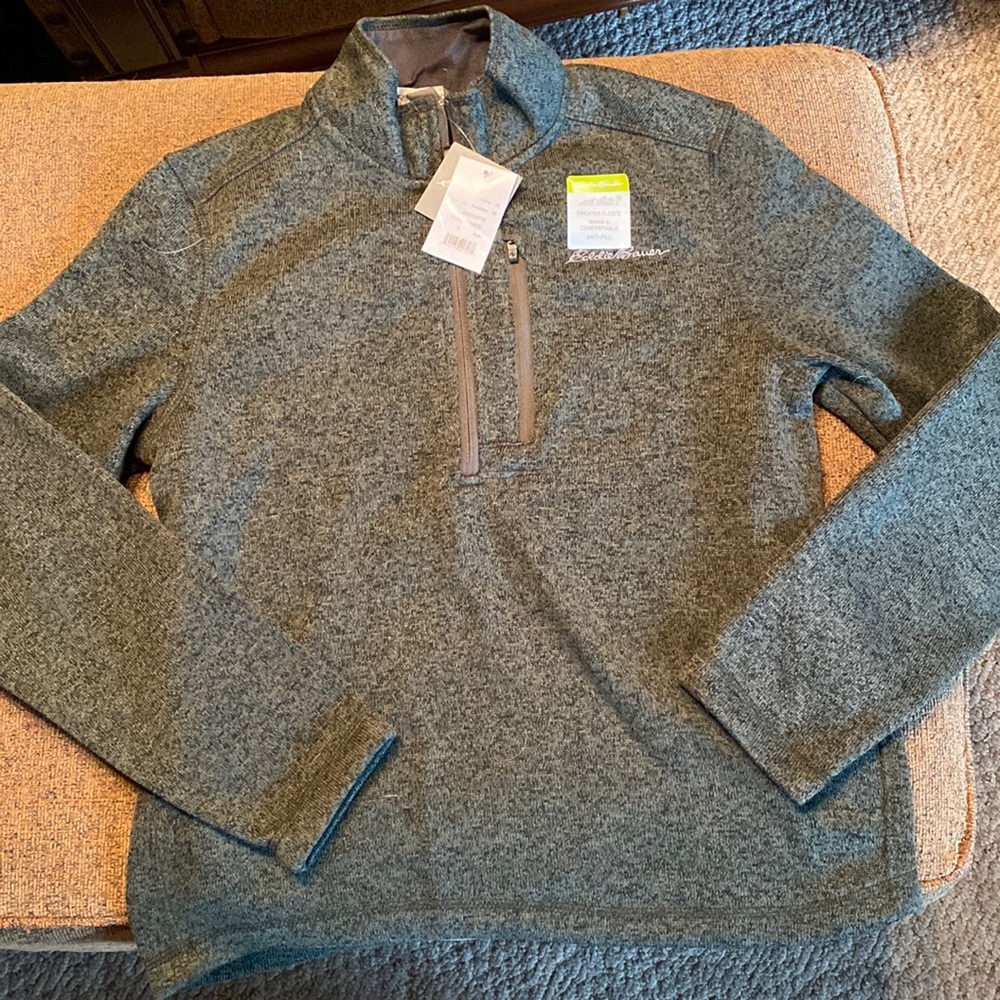 NWT Men’s size small, Eddie Bauer Olive Radiator Sweater Fleece 1/4 Zip Pullover